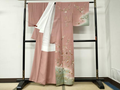 平和屋着物●訪問着　作家物　駒刺繍　枝橘笹花文　暈し染め　金彩　正絹　逸品　CABC6806yc