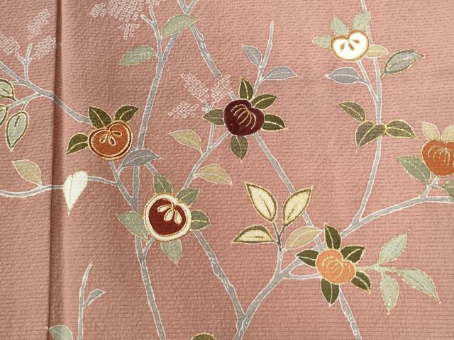 平和屋着物●訪問着　作家物　駒刺繍　枝橘笹花文　暈し染め　金彩　正絹　逸品　CABC6806yc