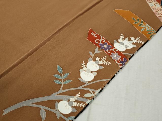 平和屋着物●訪問着　鬘帯枝橘吉祥花文　暈し染め　黒地　金彩　正絹　逸品　CABC6817yc