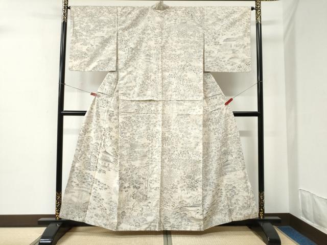 平和屋着物●訪問着　本場大島紬　白大島　9マルキ　渡り橋風景文　正絹　逸品　CABC6818yc