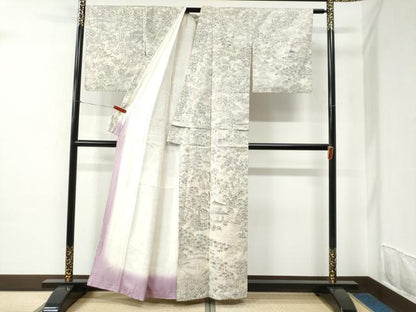 平和屋着物●訪問着　本場大島紬　白大島　9マルキ　渡り橋風景文　正絹　逸品　CABC6818yc