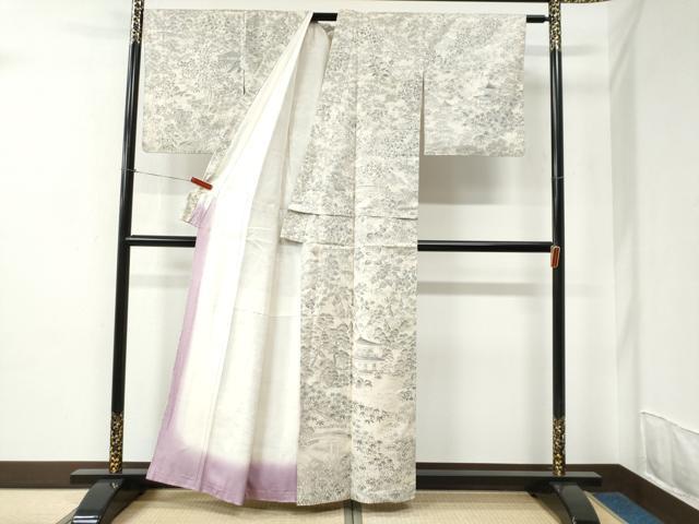 平和屋着物●訪問着　本場大島紬　白大島　9マルキ　渡り橋風景文　正絹　逸品　CABC6818yc