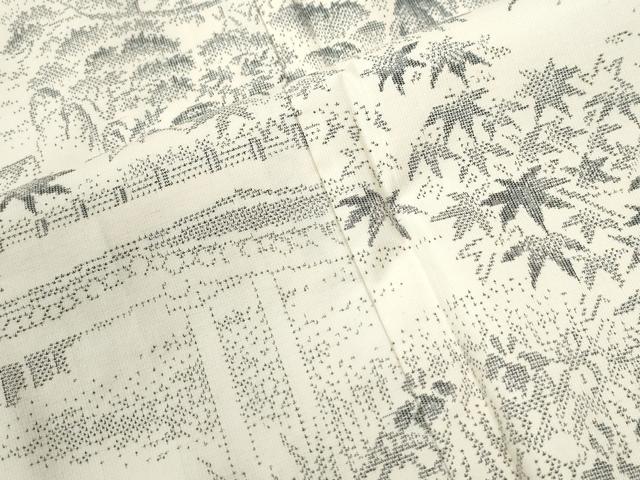 平和屋着物●訪問着　本場大島紬　白大島　9マルキ　渡り橋風景文　正絹　逸品　CABC6818yc