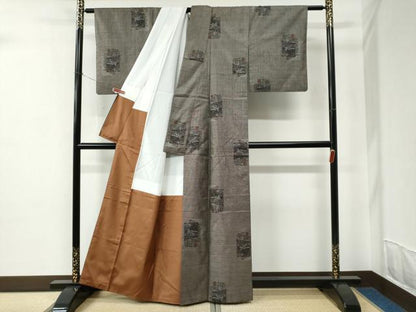 平和屋着物●本場大島紬　9マルキ　色紙重ね風景花文　正絹　逸品　CABC6819yc