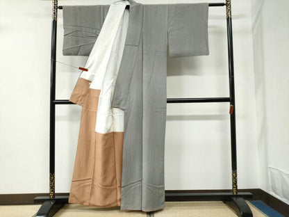 平和屋着物●江戸小紋　寺山存男　万筋　黒色×白鼠色　伊勢丹扱い　正絹　逸品　CABC6820yc