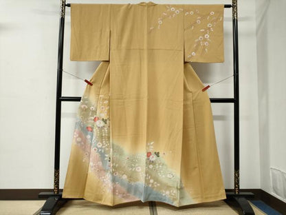 平和屋着物●訪問着　絞り　草花文　暈し染め　金彩　正絹　逸品　CABC6821yc