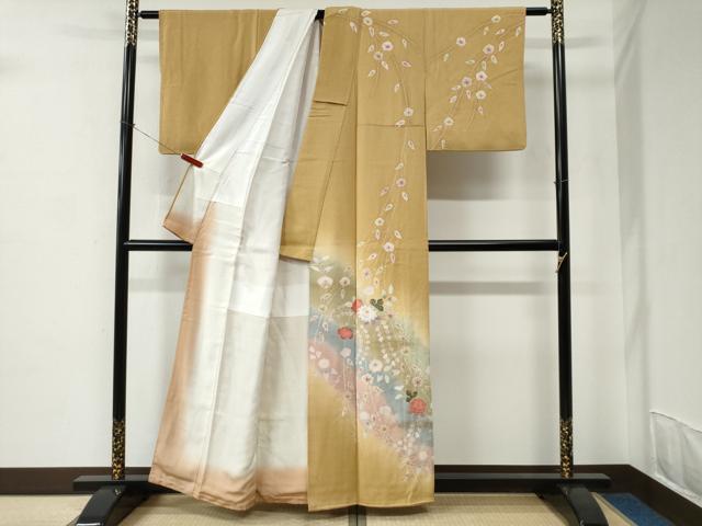 平和屋着物●訪問着　絞り　草花文　暈し染め　金彩　正絹　逸品　CABC6821yc