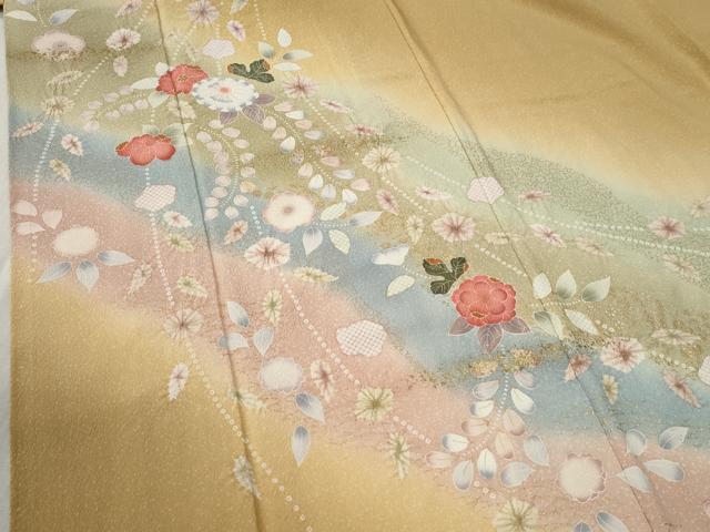平和屋着物●訪問着　絞り　草花文　暈し染め　金彩　正絹　逸品　CABC6821yc