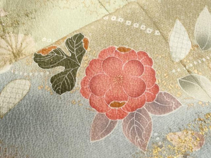 平和屋着物●訪問着　絞り　草花文　暈し染め　金彩　正絹　逸品　CABC6821yc