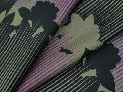 平和屋着物●上質な小紋　草花シルエット　黒地　ロング丈　正絹　逸品　CABC6823yc