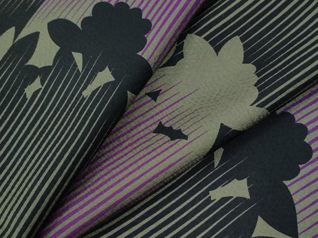 平和屋着物●上質な小紋　草花シルエット　黒地　ロング丈　正絹　逸品　CABC6823yc