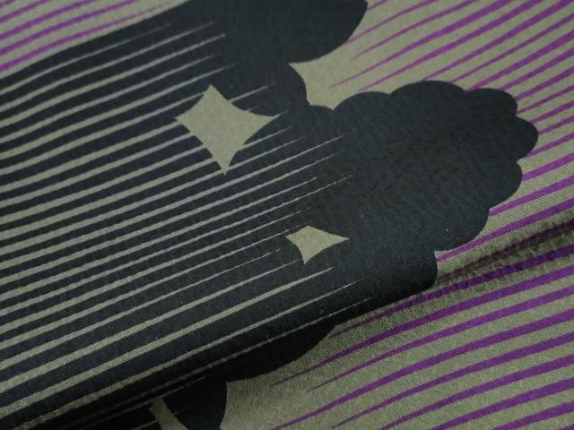 平和屋着物●上質な小紋　草花シルエット　黒地　ロング丈　正絹　逸品　CABC6823yc