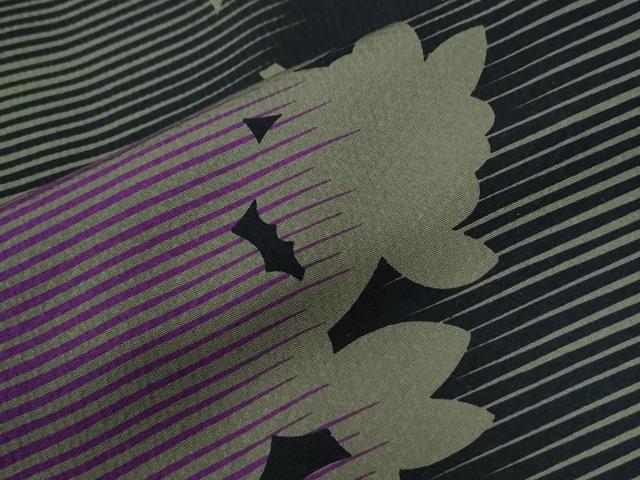 平和屋着物●上質な小紋　草花シルエット　黒地　ロング丈　正絹　逸品　CABC6823yc