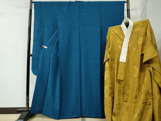 平和屋着物●豪華振袖・長襦袢セット　色無地　草花地紋　藍色　やまと誂製　正絹　逸品　CABC6826yc