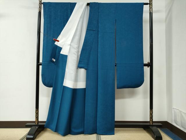 平和屋着物●豪華振袖・長襦袢セット　色無地　草花地紋　藍色　やまと誂製　正絹　逸品　CABC6826yc
