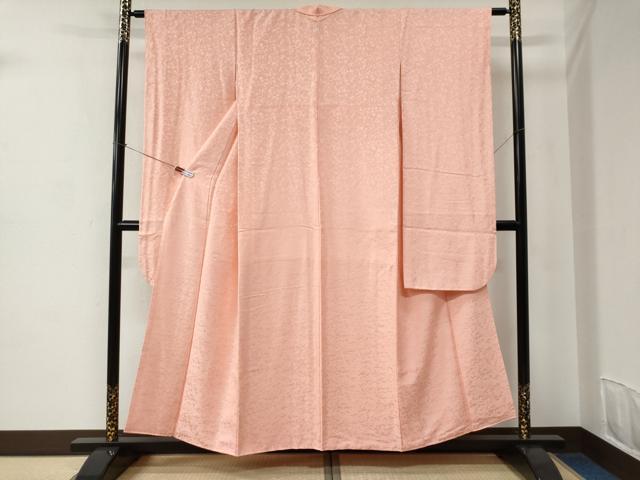 平和屋着物●豪華振袖　色無地　唐草地紋　珊瑚色　正絹　逸品　CABC6827yc