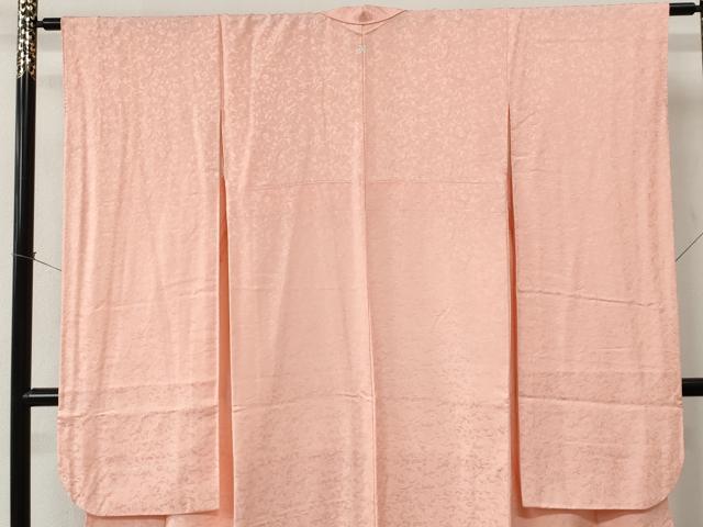 平和屋着物●豪華振袖　色無地　唐草地紋　珊瑚色　正絹　逸品　CABC6827yc
