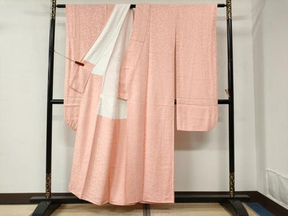 平和屋着物●豪華振袖　色無地　唐草地紋　珊瑚色　正絹　逸品　CABC6827yc