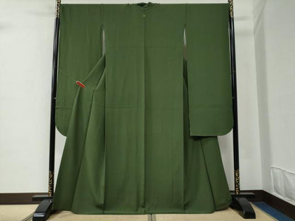 平和屋着物●豪華振袖　色無地　老竹色　正絹　逸品　CABC6828yc