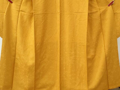 平和屋着物●豪華振袖　色無地　辻が花地紋　柑子色　正絹　逸品　CABC6830yc