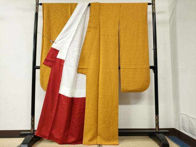 平和屋着物●豪華振袖　色無地　辻が花地紋　柑子色　正絹　逸品　CABC6830yc