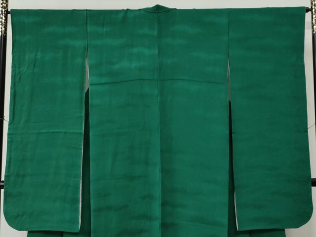 平和屋着物●豪華振袖　色無地　霞地紋　常磐色　正絹　逸品　CABC6834yc