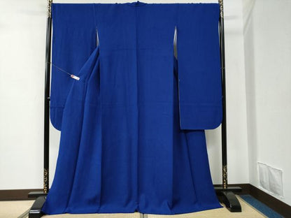 平和屋着物●森英恵・HANAE MORI　振袖　色無地　舞桜地紋　鉄紺色　正絹　逸品　CABC6835yc