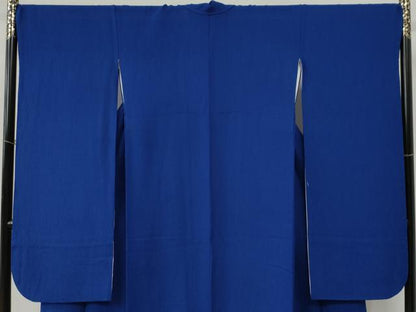 平和屋着物●森英恵・HANAE MORI　振袖　色無地　舞桜地紋　鉄紺色　正絹　逸品　CABC6835yc