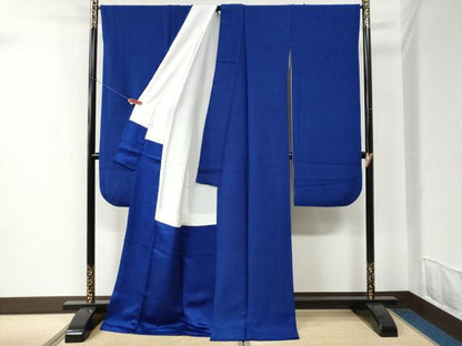 平和屋着物●森英恵・HANAE MORI　振袖　色無地　舞桜地紋　鉄紺色　正絹　逸品　CABC6835yc
