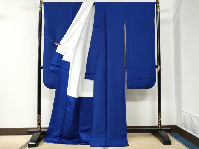 平和屋着物●森英恵・HANAE MORI　振袖　色無地　舞桜地紋　鉄紺色　正絹　逸品　CABC6835yc
