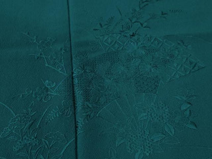 平和屋着物●中国三大刺繍　スワトウ刺繍　総刺繍　振袖　色無地　扇面吉祥草花文　鉄色　正絹　逸品　CABC6836yc