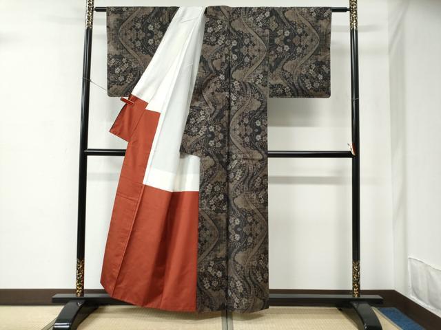 平和屋着物●本場大島紬　9マルキ　雲取り吉祥草花文　正絹　逸品　未使用　CABC6842yc