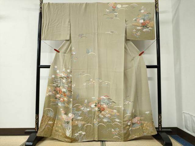 平和屋着物●訪問着　作家物　総刺繍　風景花松文　暈し染め　金彩　正絹　逸品　CABC6847yc