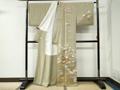 平和屋着物●訪問着　作家物　総刺繍　風景花松文　暈し染め　金彩　正絹　逸品　CABC6847yc