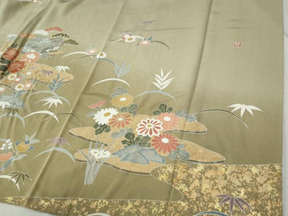 平和屋着物●訪問着　作家物　総刺繍　風景花松文　暈し染め　金彩　正絹　逸品　CABC6847yc