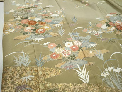 平和屋着物●訪問着　作家物　総刺繍　風景花松文　暈し染め　金彩　正絹　逸品　CABC6847yc
