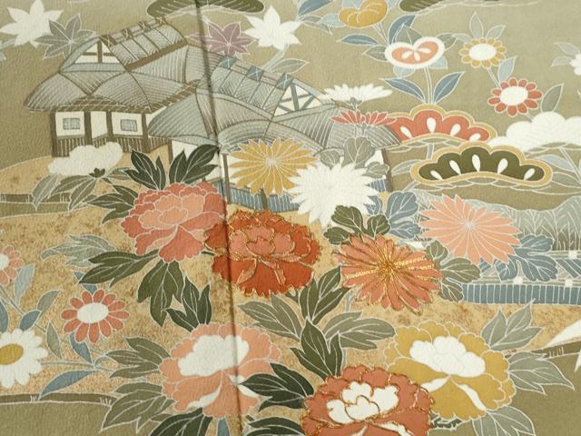 平和屋着物●訪問着　作家物　総刺繍　風景花松文　暈し染め　金彩　正絹　逸品　CABC6847yc