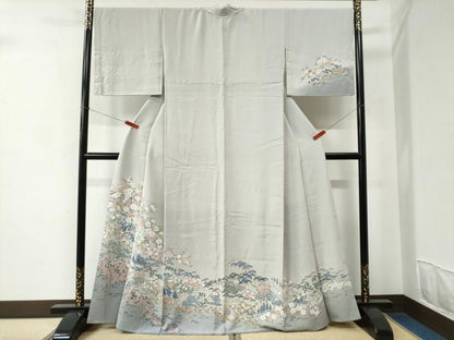 平和屋着物●訪問着　友禅　松竹梅花文　暈し染め　正絹　逸品　CABC6851yc