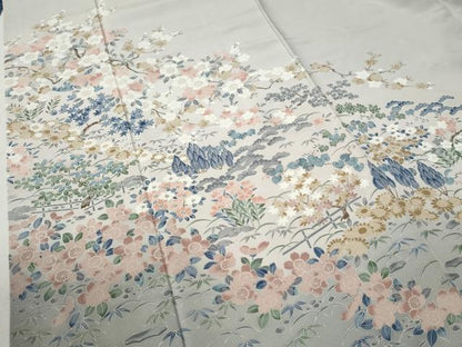 平和屋着物●訪問着　友禅　松竹梅花文　暈し染め　正絹　逸品　CABC6851yc