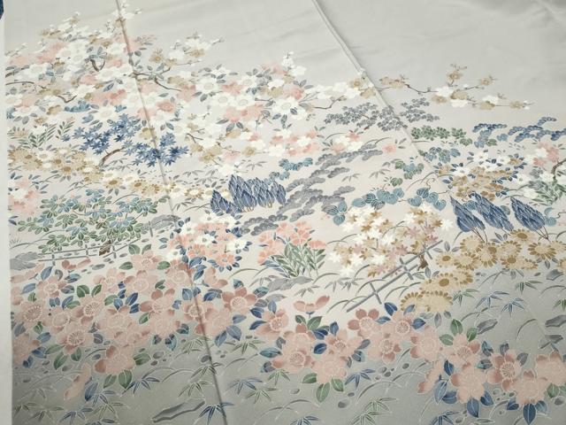 平和屋着物●訪問着　友禅　松竹梅花文　暈し染め　正絹　逸品　CABC6851yc