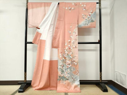 平和屋着物●訪問着　駒刺繍　扇面花文　暈し染め　金彩　ロング丈　正絹　逸品　CABC6852yc