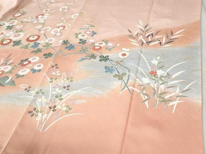 平和屋着物●訪問着　駒刺繍　扇面花文　暈し染め　金彩　ロング丈　正絹　逸品　CABC6852yc