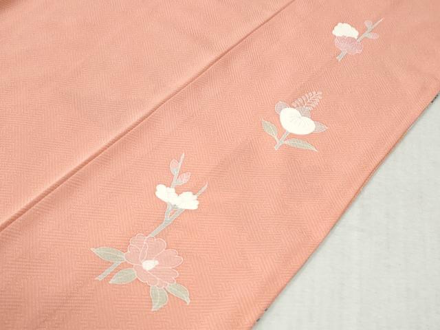 平和屋着物●訪問着　駒刺繍　扇面花文　暈し染め　金彩　ロング丈　正絹　逸品　CABC6852yc