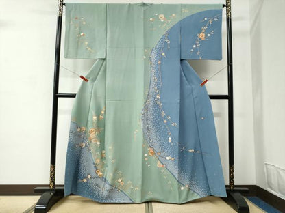 平和屋着物●訪問着　作家物　絞り　亀甲宝尽くし枝橘文　金彩　正絹　逸品　CABC6853yc