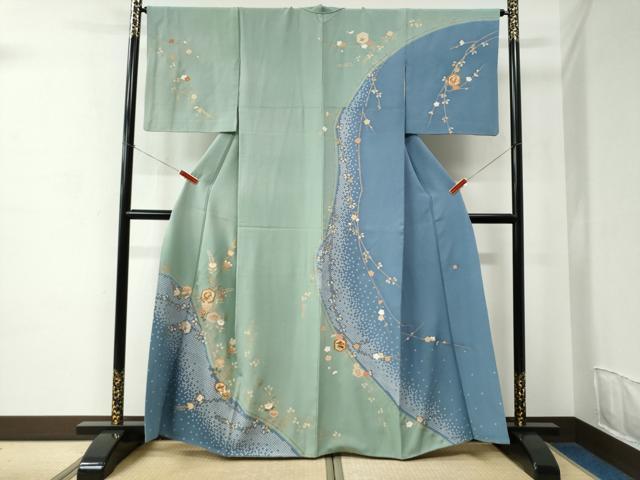 平和屋着物●訪問着　作家物　絞り　亀甲宝尽くし枝橘文　金彩　正絹　逸品　CABC6853yc