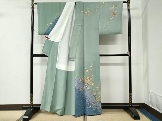 平和屋着物●訪問着　作家物　絞り　亀甲宝尽くし枝橘文　金彩　正絹　逸品　CABC6853yc