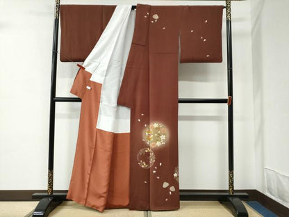 平和屋着物●訪問着　駒刺繍　貝桶草花丸文　蛍暈し　金彩　鬼しぼ縮緬　正絹　逸品　CABC6854yc