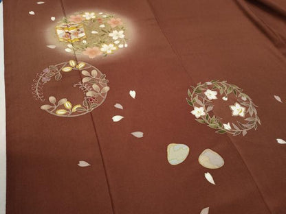 平和屋着物●訪問着　駒刺繍　貝桶草花丸文　蛍暈し　金彩　鬼しぼ縮緬　正絹　逸品　CABC6854yc
