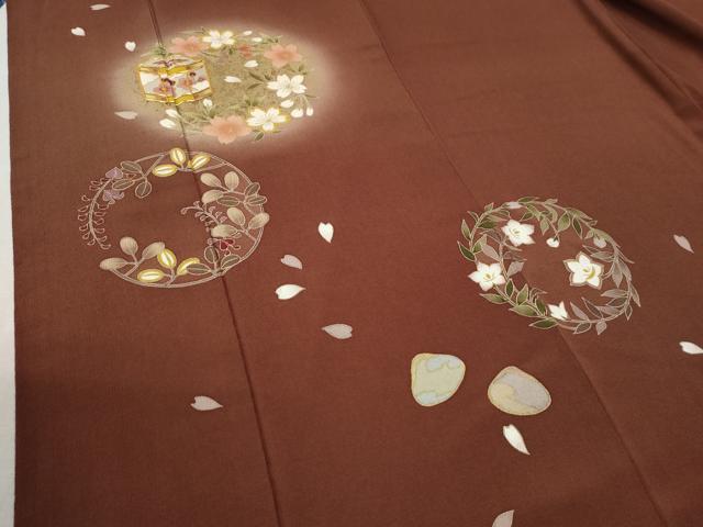 平和屋着物●訪問着　駒刺繍　貝桶草花丸文　蛍暈し　金彩　鬼しぼ縮緬　正絹　逸品　CABC6854yc