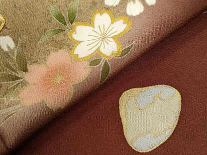 平和屋着物●訪問着　駒刺繍　貝桶草花丸文　蛍暈し　金彩　鬼しぼ縮緬　正絹　逸品　CABC6854yc